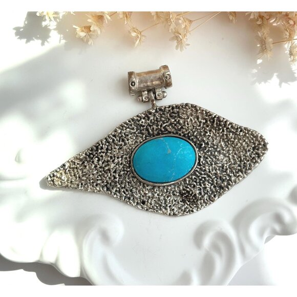 Highly Textured Sleeping Beauty Turquoise 925 Freeform Shaped Vintage Pendant - Picture 1 of 10